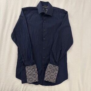 Banana Republic Mens Medium 15-15 1/2 Blue Striped Button Up Dress Shirt